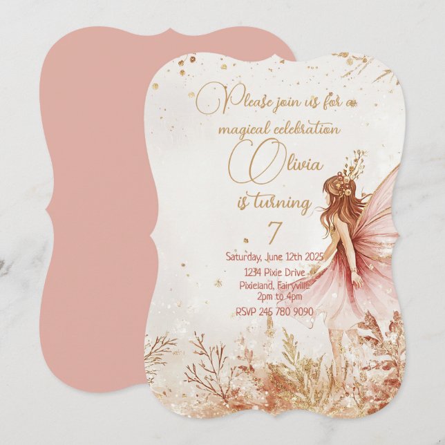 Invitation d'anniversaire Enchanted Gold et Rose F (Devant / Derrière)