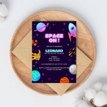 Invitation d'anniversaire espace bleu violet