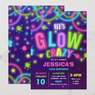 Invitation d'anniversaire étincelante Neon Glow Da