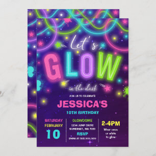 Invitation d'anniversaire étincelante Neon Glow Da