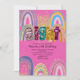 Invitation d'anniversaire étoiles rose et or aquar