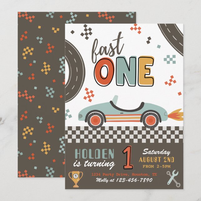 Invitation d'anniversaire Fast ONE | Invitation de (Devant / Derrière)