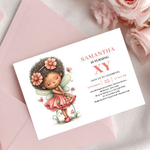 Invitation d'anniversaire Fée fillette florale ros
