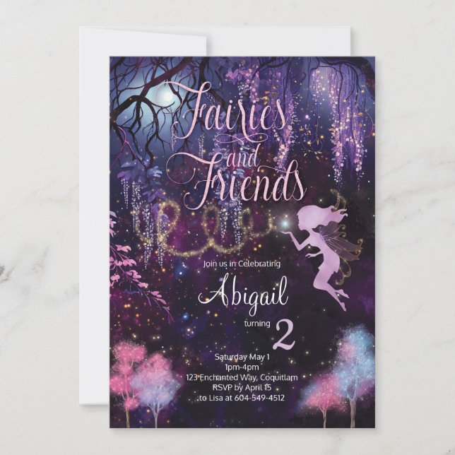 Invitation d'anniversaire Fées et Amis (Devant)
