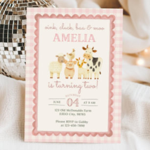 Invitation d'anniversaire Ferme Rose   Fille de la