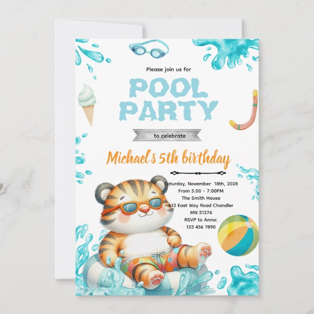 Invitation d'anniversaire fête au bassin du Tigre (Devant)