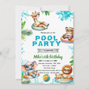 Invitation d'anniversaire fête au bord de la pisci