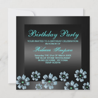 Invitation d'anniversaire Fête de Fleurs Noir/Bleu