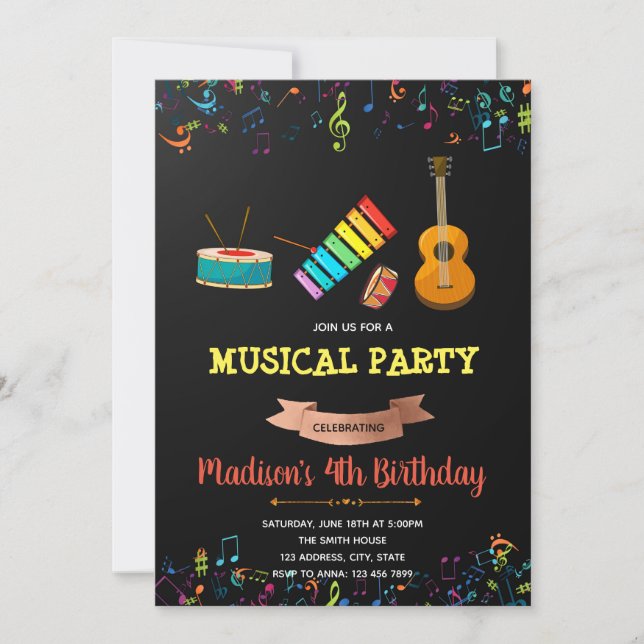 Invitation d'anniversaire fête de musique (Devant)