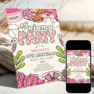Invitation d'anniversaire Fête en pyjama Marguerit