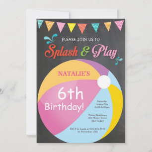 Invitation d'anniversaire Fête Piscine Fille Splas