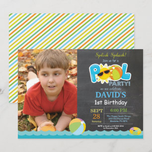 Invitation d'anniversaire Fête Piscine Garçon Spla