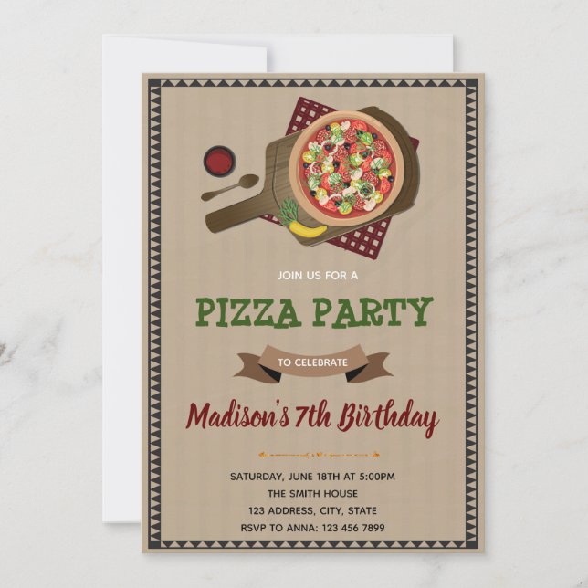 Invitation d'anniversaire fête pizza (Devant)
