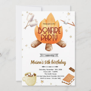Invitation d'anniversaire feu de joie Smores migno