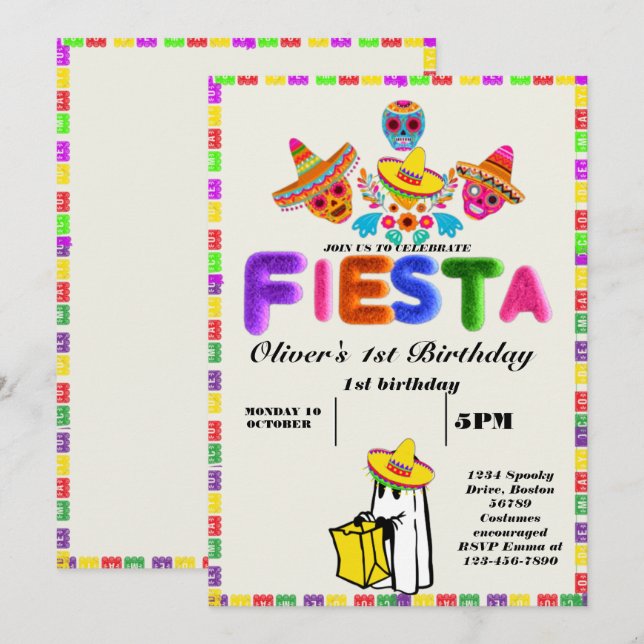 Invitation d'anniversaire Fiesta Chalkboard mexica (Devant / Derrière)