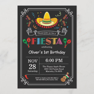Invitation d'anniversaire Fiesta Chalkboard mexica