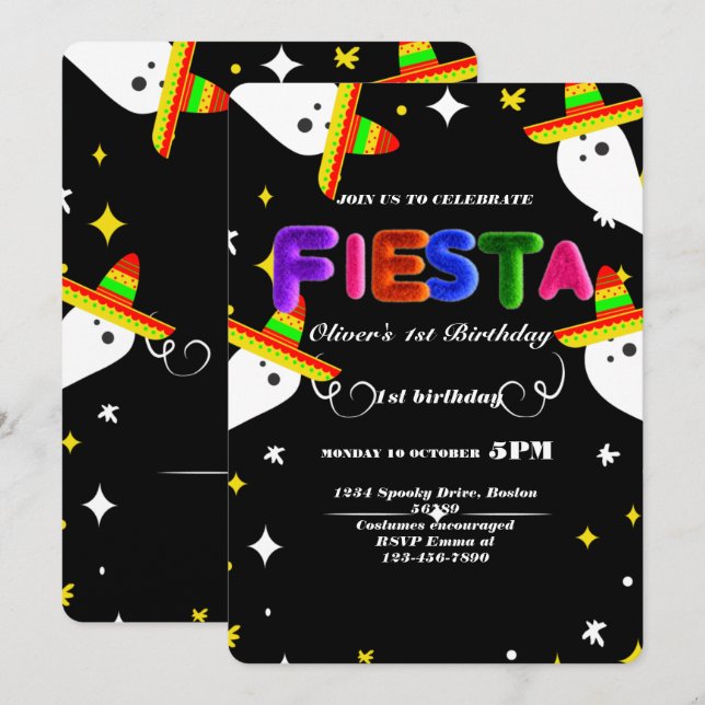Invitation d'anniversaire Fiesta Chalkboard mexica (Devant / Derrière)