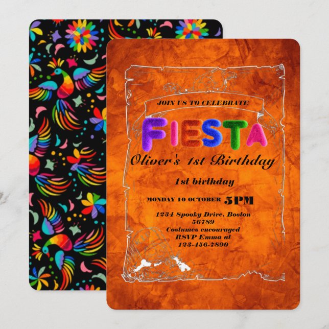 Invitation d'anniversaire Fiesta Chalkboard mexica (Devant / Derrière)