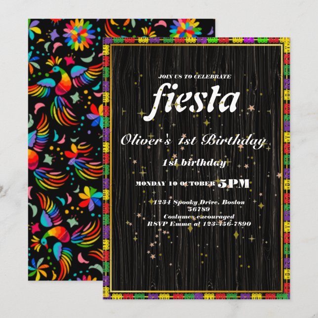 Invitation d'anniversaire Fiesta Chalkboard mexica (Devant / Derrière)