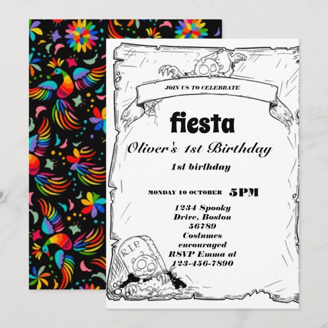 Invitation d'anniversaire Fiesta Chalkboard mexica (Devant / Derrière)