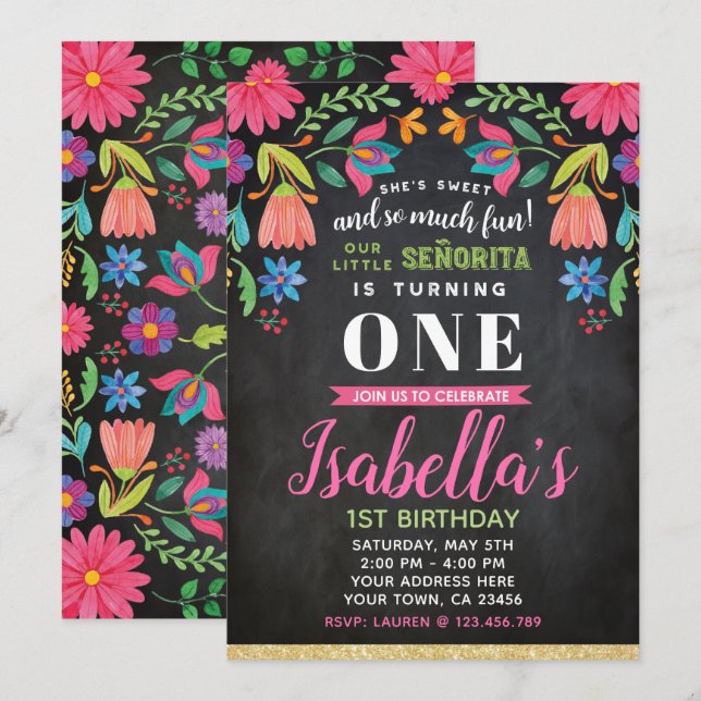Invitation d'anniversaire Fiesta, tableau de bord (Devant / Derrière)