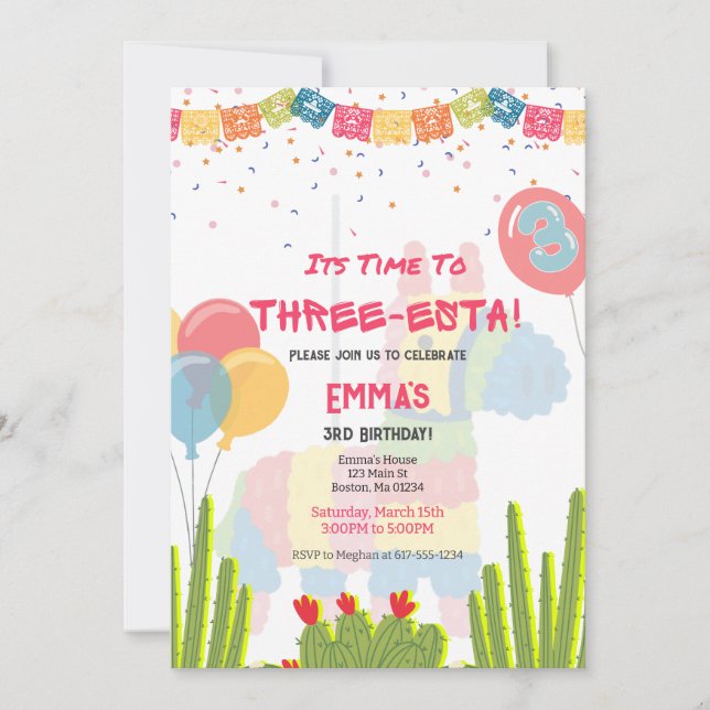 Invitation d'anniversaire Fiesta Three Esta (Devant)