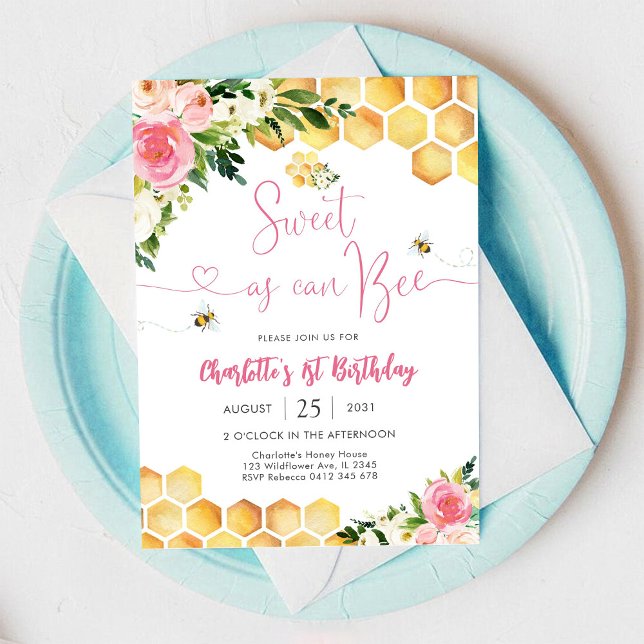 Invitation d'anniversaire Fille abeille (Créateur téléchargé)