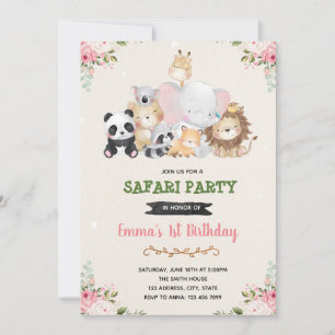 Invitation d'anniversaire fille animaux de zoo