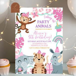Invitation d'anniversaire fille animaux safari ros