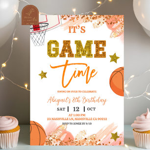 Invitation d'anniversaire fille basket-ball paille