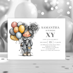 Invitation d'anniversaire fille chic drôle esquiss