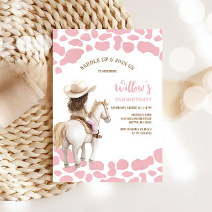 Invitation d'anniversaire fille cowboy rose