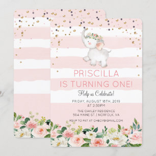 Invitation d'anniversaire fille éléphant - TOUS ÂG