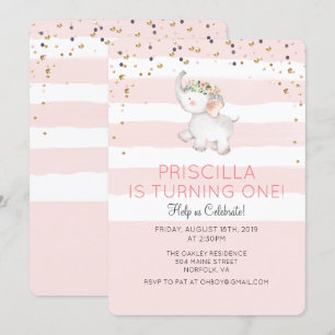 Invitation d'anniversaire fille éléphant - TOUS ÂG