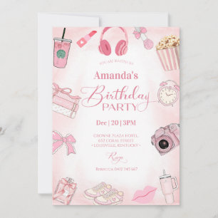Invitation d'anniversaire fille esthétique rose