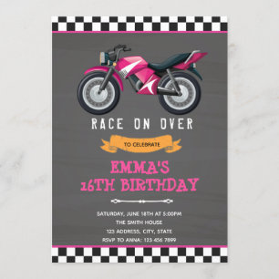 Invitation d'anniversaire fille moto rose