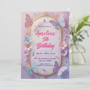 Invitation d'anniversaire fille papillon 3D