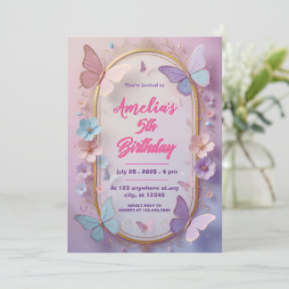 Invitation d'anniversaire fille papillon 3D