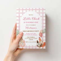 Invitation d'anniversaire Fille Poulet Rose pour F