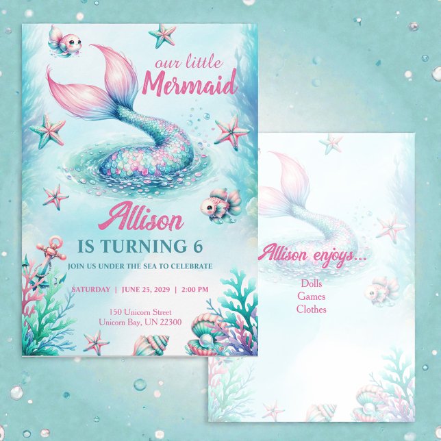 Invitation d'anniversaire fille queue de sirène sa (Créateur téléchargé)