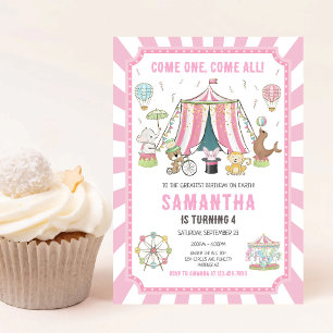 Invitation d'anniversaire fille rose Carnaval du c