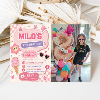 Invitation d'anniversaire Fille Rose Rétro