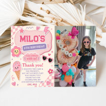 Invitation d'anniversaire fille rose rétro