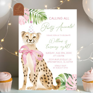 Invitation d'anniversaire fille savane Guépard Ros