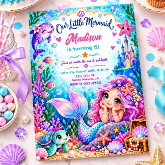 Invitation d'anniversaire Fille sirène sous la mer