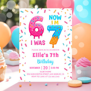 Invitation d'anniversaire fille six sept Donut Gla