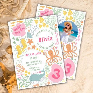 Invitation d'anniversaire filles Animaux de l'océa