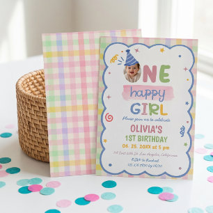 Invitation d'anniversaire fillette gingham pastel