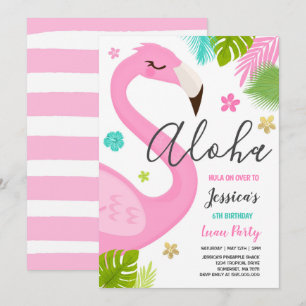 Invitation d'anniversaire Flamant rose Hawaiian Lu