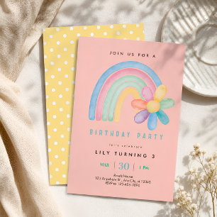 Invitation d'anniversaire Fleur Arc-en-ciel Pastel